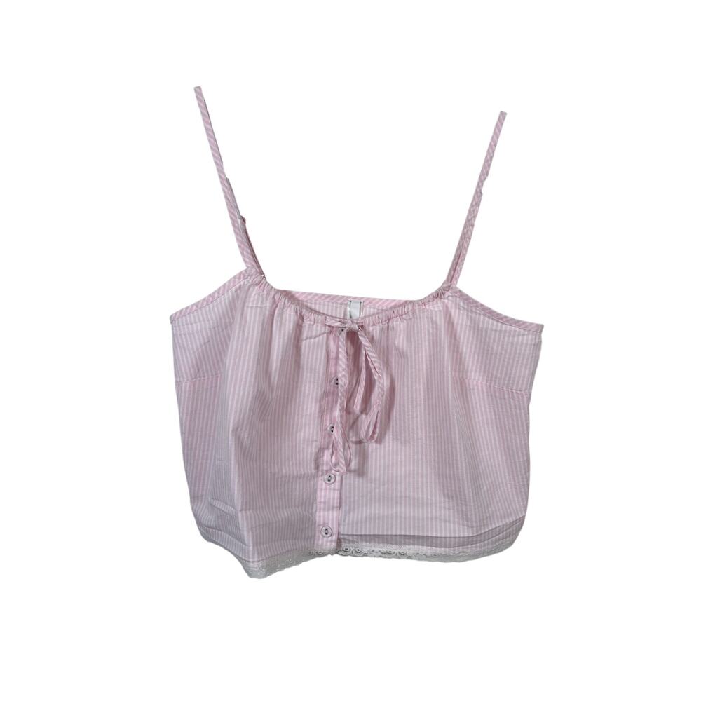 SKIMS Sleep Cami Camisole Womens Medium Pink Striped Button Front Cotton Poplin